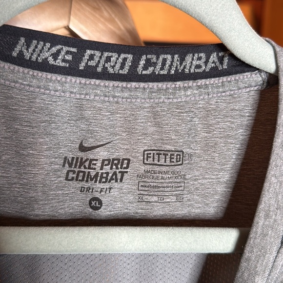 NIKE PRO Combat DRI-FIT Mens Compression Short Sleeve Shirt Size XL Gray - Picture 4 of 10